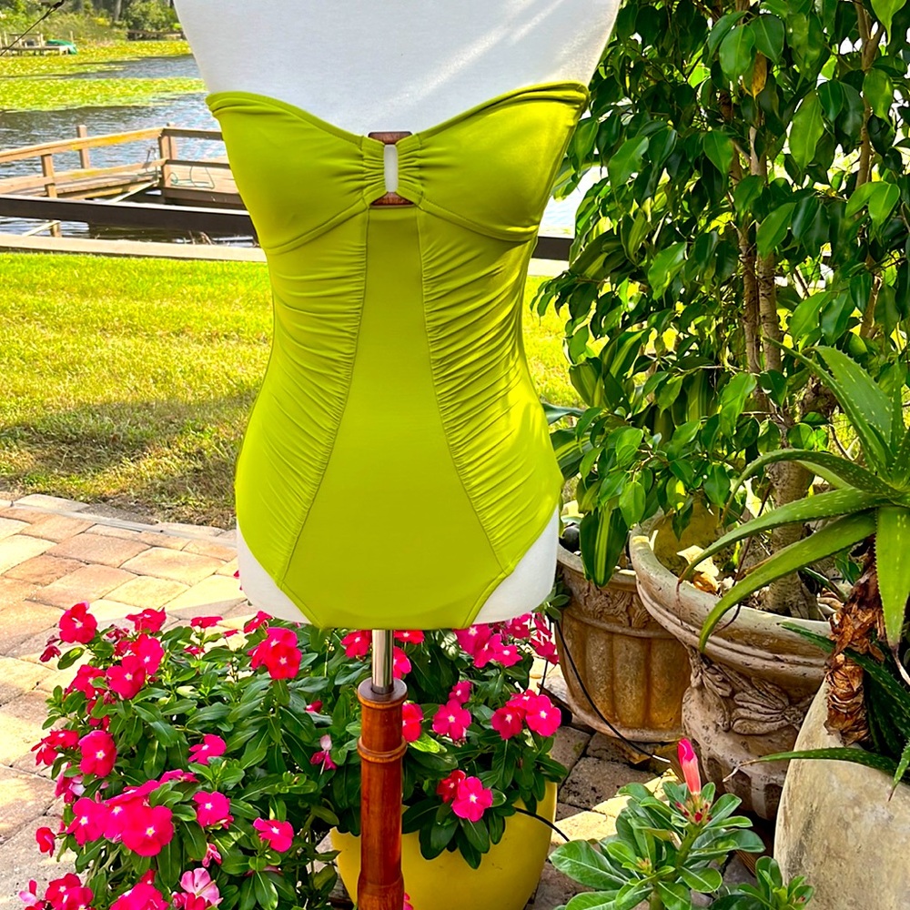 Lime Green Bandeau One Piece Fully Lined  / Small
